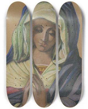 Triptych art skateboard deck of Jozef Hanula Virgin Mary by Jozef Hanula (1863-1944)