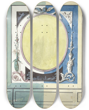 Triptych art skateboard deck of Abraham Meertens Ontwerp Voor Kamerversiering Met Een Paneel Met Centraal Een Gele Ovaal_1 by Abraham Meertens (1747-1823)