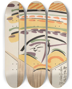 Triptych art skateboard deck of Shimizu Seif Unai No Tomo Pl 189 by Shimizu Seifu (1851-1913)