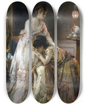 Triptych art skateboard deck of Alfred Stevens After The Ball by Alfred Stevens (1817-1875)