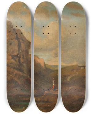 Triptych art skateboard deck of Carl Spitzweg Zugeschrieben Kleine Landschaft Mit Sennerin by Carl Spitzweg (1808-1880)