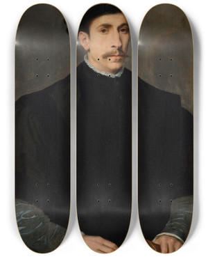 Triptych art skateboard deck of Willem Key Portrait Of A Man_2 by Willem Key (1516-1568)