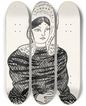 Triptych art skateboard deck of Leo Gestel Vrouw Met Kapje Op Het Hoofd by Leo Gestel (1881-1941)