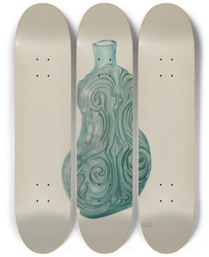 Triptych art skateboard deck of Beverly Chichester Bluegreen Corset Flask by Beverly Chichester (20-)