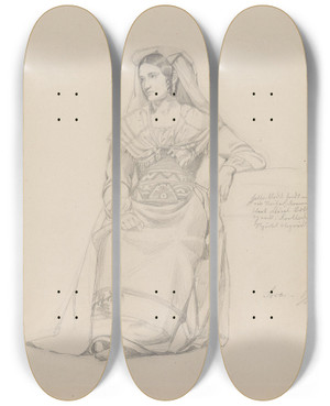 Triptych art skateboard deck of Adolph Tidemand Sittende Italienerinne by Adolph Tidemand (1814-1876)