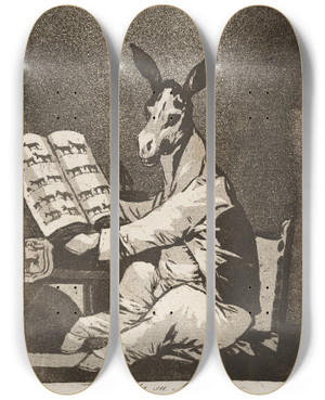 Triptych art skateboard deck of Francisco De Goya Asta Su Abuelo And So Was His Grandfather by Francisco de Goya (1746-1828)