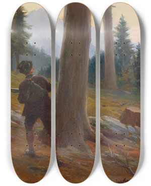 Triptych art skateboard deck of Josef Straka Auerhahnjagd by Josef Straka (1864-1946)