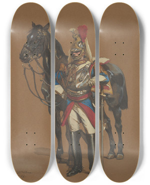 Triptych art skateboard deck of Jeanbaptiste Douard Detaille Cuirassier by Jean-Baptiste douard Detaille (1848-1912)