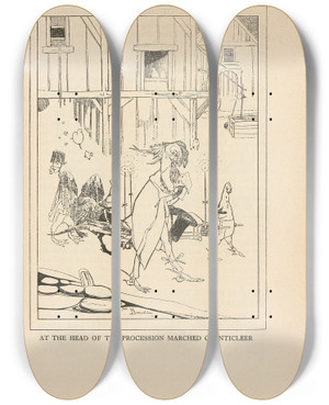 Triptych art skateboard deck of Jean De Bosschre At The Head Of The Procession Marched Chanticleer by Jean de Bosschre (1878-1953)