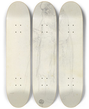 Triptych art skateboard deck of Jeanjacques De Boissieu Hermit by Jean-Jacques de Boissieu (1736-1810)
