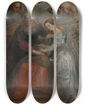 Triptych art skateboard deck of Peter Paul Rubens The Education Of Mary_1 by Peter Paul Rubens (1577-1640)