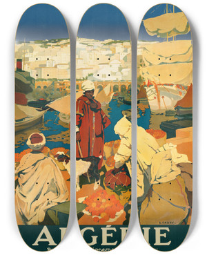 Triptych art skateboard deck of Lon Cauvy Algrie by Leon Cauvy (1874-1933)