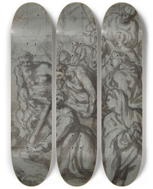 Triptych art skateboard deck of Peter Van Lint Christ Carrying Thecross by Peter Van Lint (1609-1690)