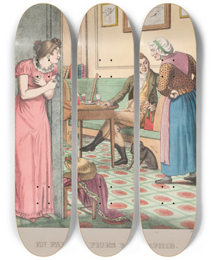 Triptych art skateboard deck of Gerhard Ludvig Lahde En Falden Piges Biografi Nr 2 by Gerhard Ludvig Lahde (1765-1833)