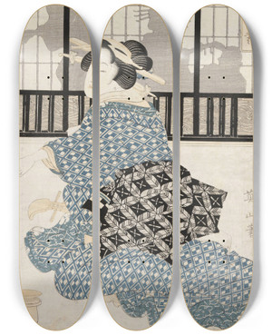 Triptych art skateboard deck of Kikukawa Eizan Untitled_1 by Kikukawa Eizan (1787-1867)