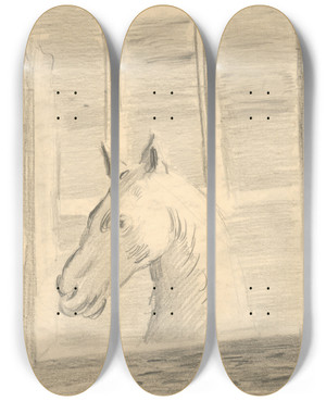 Triptych art skateboard deck of Cyprin Majernk Horses Head by Cyprian Majernik (1909-1945)