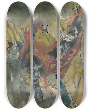Triptych art skateboard deck of Jn Novk Study For A Fullpage Illustration For A Fairytale by Jan Novak (1921-1944)