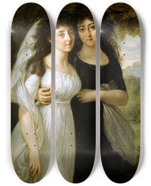 Triptych art skateboard deck of Antoinejean Gros Portrait Of The Maistre Sisters by Antoine-Jean Gros (1771-1835)