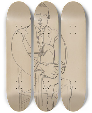 Triptych art skateboard deck of Wyndham Lewis Seatedman by Wyndham Lewis (1882-1957)