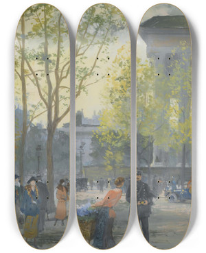 Triptych art skateboard deck of Victor Gabriel Gilbert La Madeleine by Victor Gabriel Gilbert (1847-1933)