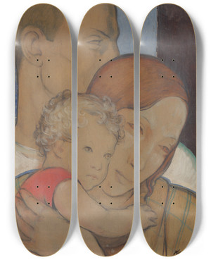 Triptych art skateboard deck of Viktor Kiss Family by Viktor Kiss (1902-1940)