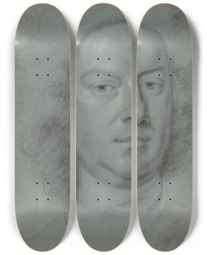 Triptych art skateboard deck of Michael Dahl Portrait Head Of A Man by Michael Dahl (1659-1743)