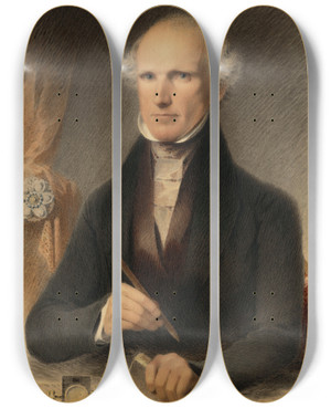 Triptych art skateboard deck of James Barton Longacre Self Portrait by James Barton Longacre (1794-1869)