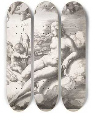 Triptych art skateboard deck of Lucas Van Leyden Venus by Lucas Van Leyden (1494-1533)
