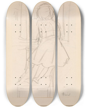 Triptych art skateboard deck of Ludvig Find Lille Pige Der Str P En Stol Og Kigger Ud Af Et Vindue by Ludvig Find (1869-1945)