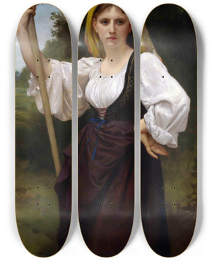 Triptych art skateboard deck of William Bouguereau La Faneuse by William Bouguereau (1825-1905)