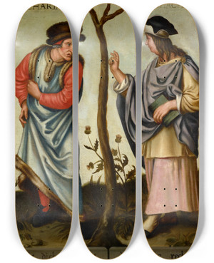 Triptych art skateboard deck of Bartholomus Sarburgh The Prophets Zechariah And Malachi by Bartholomaus Sarburgh (1590-1637)