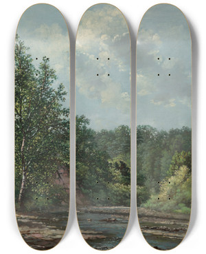 Triptych art skateboard deck of Allen Smith Landscape Near Painesville by Allen Smith (1810-1890)