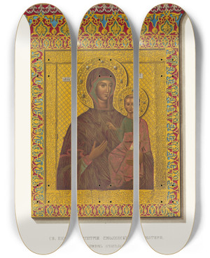 Triptych art skateboard deck of Fedor Grigoryevich Solntsev Sv Ikona Odigitrii Smolenskoi Bogomateri by Fedor Grigoryevich Solntsev (1801-1892)