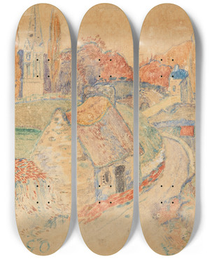Triptych art skateboard deck of Paul Gauguin Paysage De Bretagne by Paul Gauguin (1848-1903)