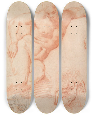 Triptych art skateboard deck of Poppi Francesco Morandini Studies Of The Dead Christ Supported By An Angel With Subsidiary Studies For The Same Composition by Poppi Francesco Morandini (1544-1597)
