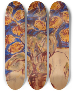 Triptych art skateboard deck of Christian Rohlfs Pantoffelblume by Christian Rohlfs (1849-1938)