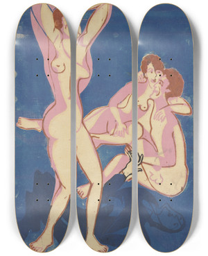Triptych art skateboard deck of Ernst Ludwig Kirchner Zwei Mnner Und Eine Frau by Ernst Ludwig Kirchner (1880-1938)