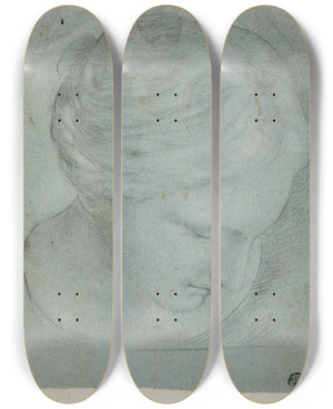 Triptych art skateboard deck of Ciro Ferri Sculpted Female Head by Ciro Ferri (1634-1689)