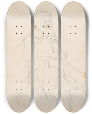 Triptych art skateboard deck of Adolph Tidemand Sitting Man_2 by Adolph Tidemand (1814-1876)