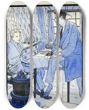 Triptych art skateboard deck of Anny Leusink Jan En Joost Op Een Zolderkamer by Anny Leusink (1889)