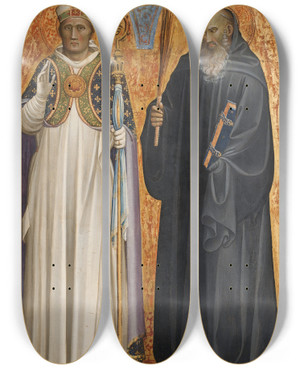 Triptych art skateboard deck of Gherardo Starnina St Benedict And Bishop Donatus by Gherardo Starnina (1360-1413)