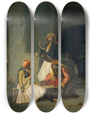 Triptych art skateboard deck of Jeanlon Grme The Draught Players by Jean-Lon Grme (1824-1904) Triptych art skateboard deck of Jeanlon Grme The Draught Players by Jean-Lon Grme (1824-1904)