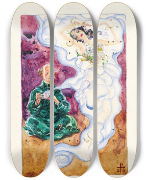 Triptych art skateboard deck of Richard Teschner Kaffeewolke by Richard Teschner (1879-1948)