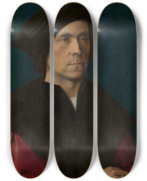 Triptych art skateboard deck of Michel Sittow Portrait Of A Man by Michel Sittow (1468-1525)