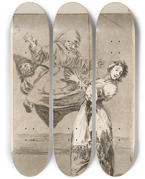 Triptych art skateboard deck of Francisco De Goya No Grites Tonta Dont Scream Stupid by Francisco de Goya (1746-1828)