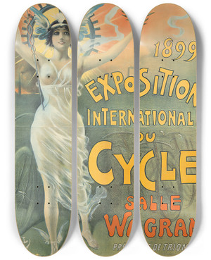 Triptych art skateboard deck of Jean De Paleologue Exposition Du Cycle by Jean de Paleologue (1855-1942)