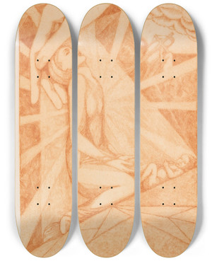 Triptych art skateboard deck of Heinrich Vogeler Vision by Heinrich Vogeler (1872-1942)