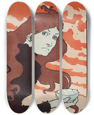 Triptych art skateboard deck of Eugne Grasset Vitrioleuse The Acid Thrower by Eugene Grasset (1841-1917)