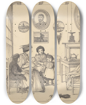 Triptych art skateboard deck of Willem Pothast Gezelschap Met Baby by Willem Pothast (1877-1916)