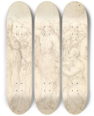 Triptych art skateboard deck of Giuseppe Ghezzi Traditio Clavis by Giuseppe Ghezzi (1634-1721)
